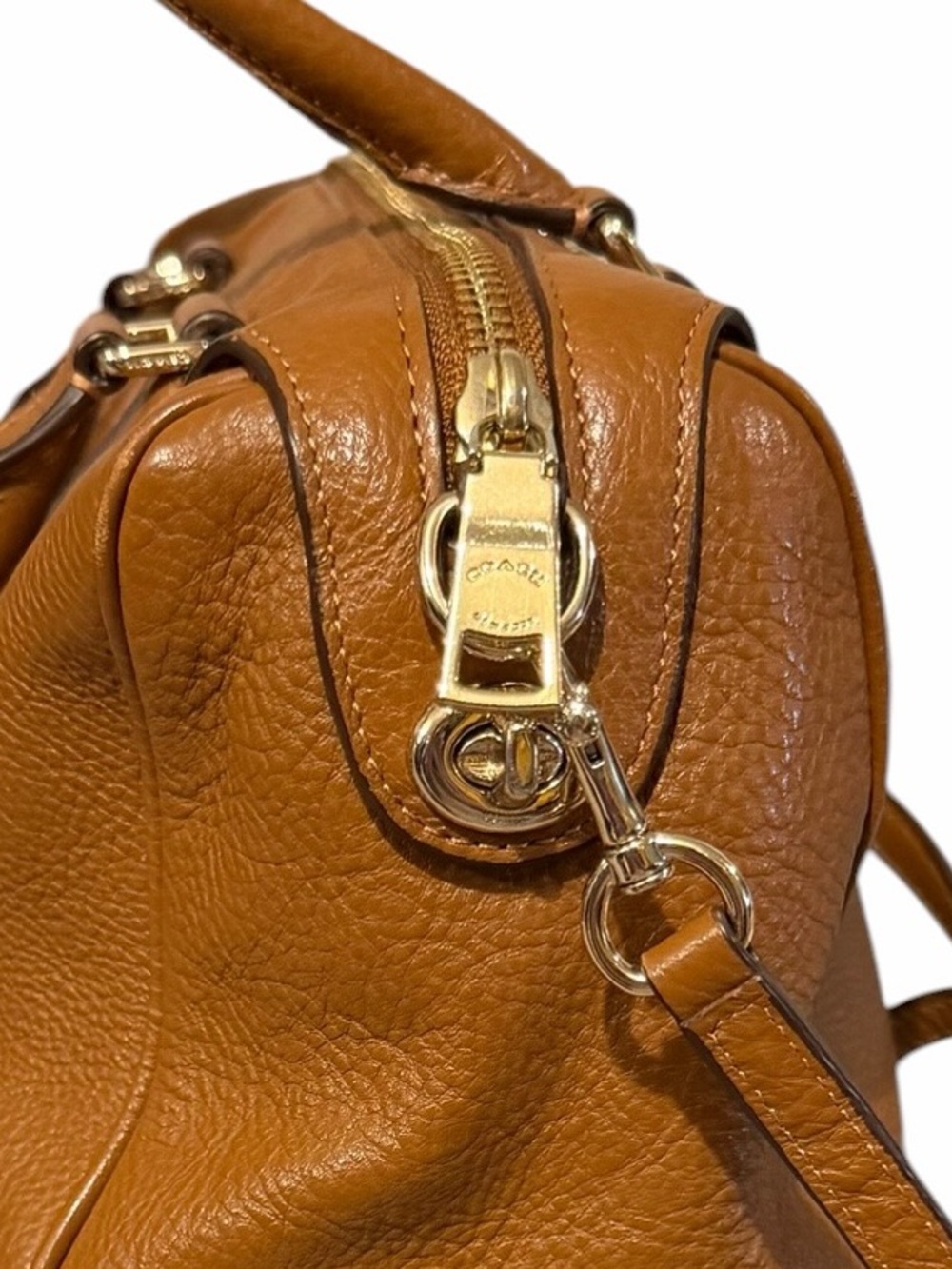 Coach Mini Bennett Satchel Pebbled Leather Caramel Brown Crossbody Strap VGC - Picture 7 of 16